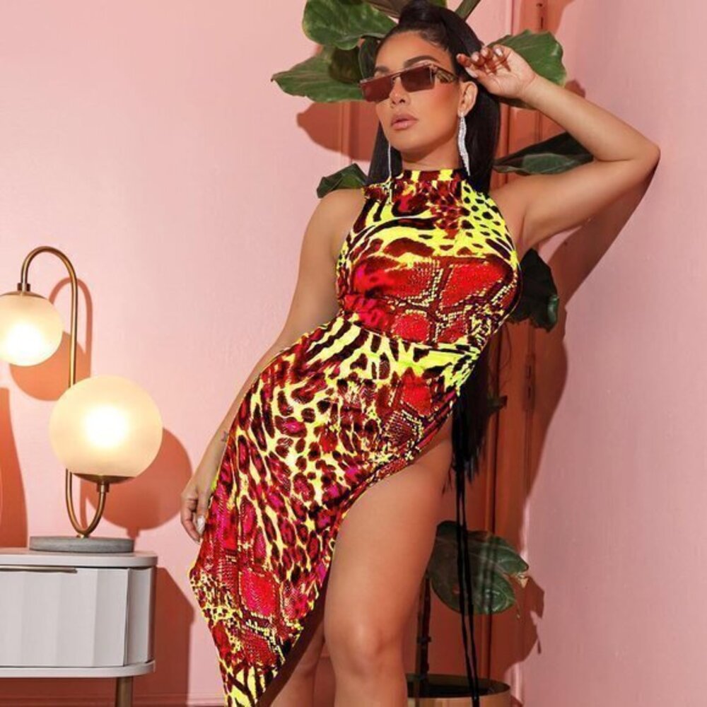 nwt K TOO / bonbini | vibrant multi animal print bodycon dress | small
